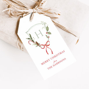 Christmas Monogram Crest Gift Tag