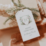 Christmas Monogram Crest Gift Tags<br><div class="desc">Classic watercolor soft sage green and red Christmas monogram crest with winter berries and greenery - customisable with your monogram and Christmas wishes.</div>