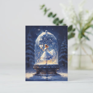Christmas Monogram Cute Snow Globe  Holiday Postcard