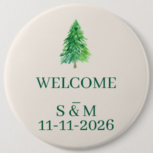 Christmas Monogram Elegant Forest Tree Welcome 6 Cm Round Badge