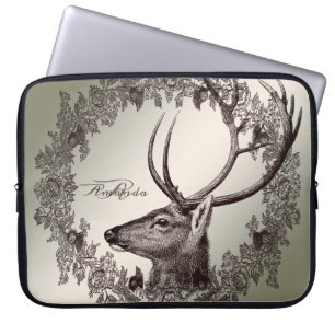 Christmas Monogram Floral Reindeer Golden Winter Laptop Sleeve