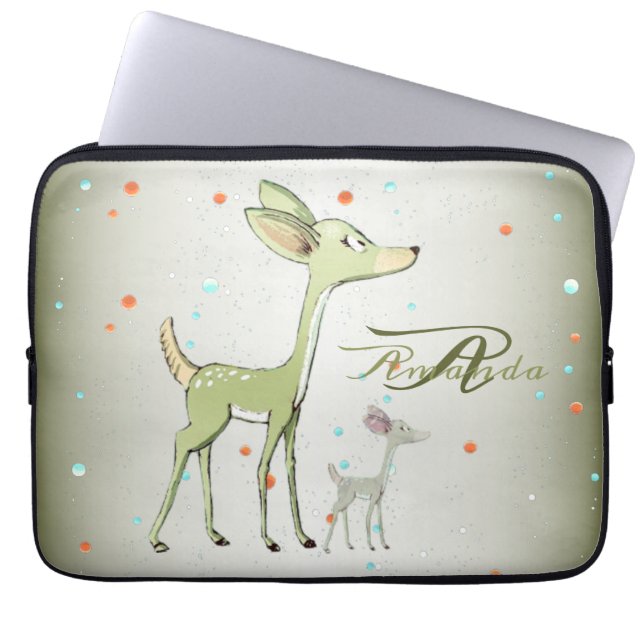 Christmas Monogram Green Deers Holidays Cute Laptop Sleeve (Front)