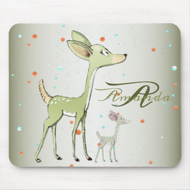 Christmas Monogram Green Deers Holidays Cute Mouse Mat (Front)