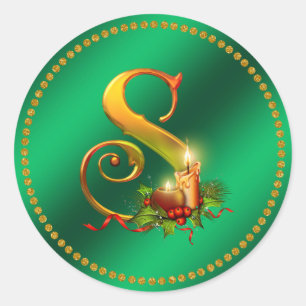 Christmas Monogram Green Faux Foil Sticker