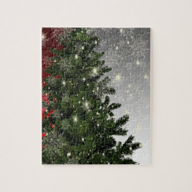 Christmas monogram Green Tree Red Silver Snowflake Jigsaw Puzzle (Vertical)
