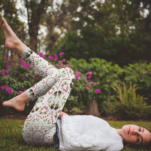 Christmas Monogram Greenery Foliage Holly Berries Leggings