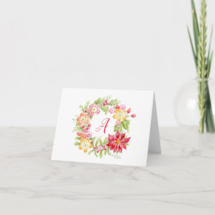 Christmas Monogram Initial Wreath Blank Note Card
