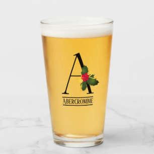 Christmas Monogram Letter A Personalised Beer Glass