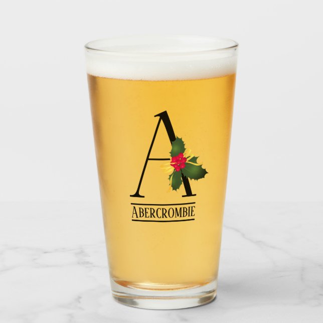 Christmas Monogram Letter A Personalised Beer Glass (Front Filled)