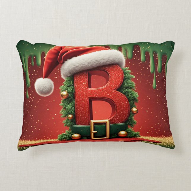 Christmas Monogram Letter B With Santa Hat 🎄 Decorative Cushion (Front)