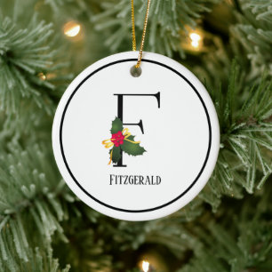 Christmas Monogram Letter F Personalised Ceramic Tree Decoration