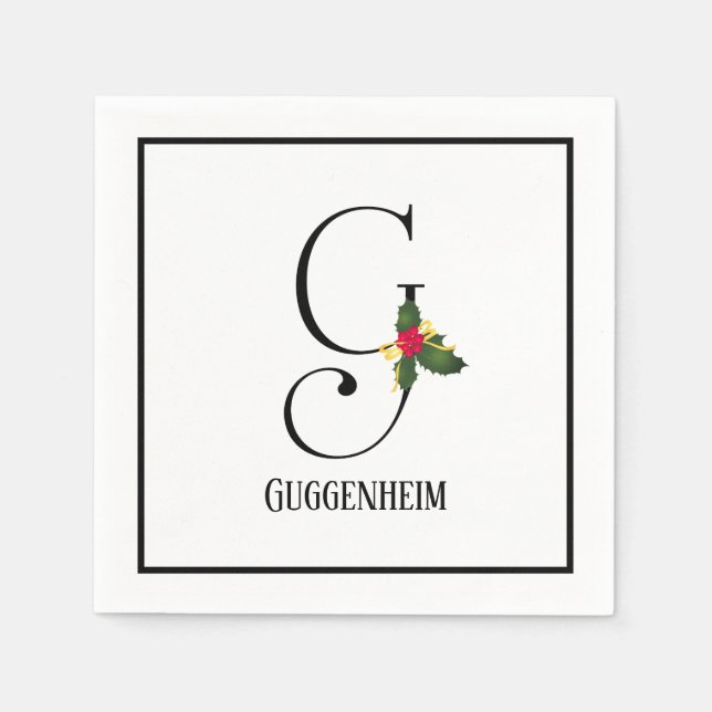 Christmas Monogram Letter G Personalised Paper Napkin (Front)