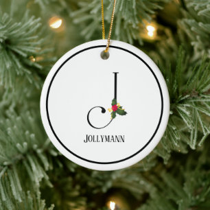 Christmas Monogram Letter J Personalised Ceramic Tree Decoration