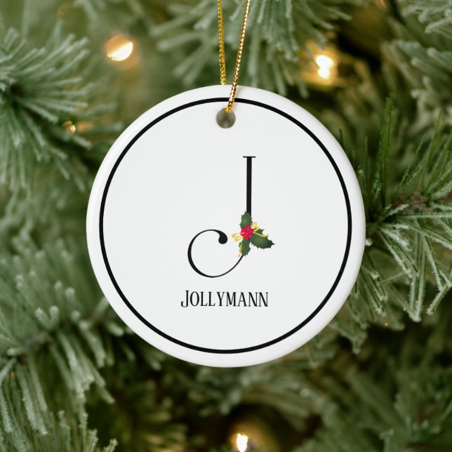 Christmas Monogram Letter J Personalised Ceramic Tree Decoration (Tree)