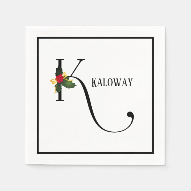 Christmas Monogram Letter K Personalised Paper Napkin (Front)