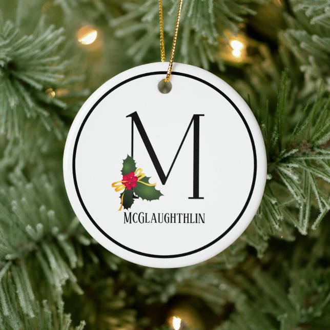 Christmas Monogram Letter M Personalised Ceramic Tree Decoration (Tree)