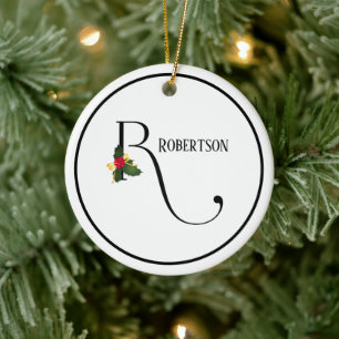 Christmas Monogram Letter R Personalised Ceramic Tree Decoration