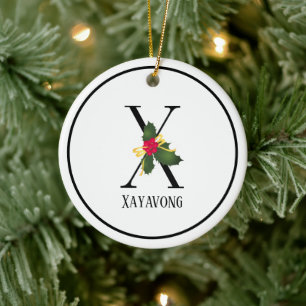 Christmas Monogram Letter X Personalised Ceramic Tree Decoration