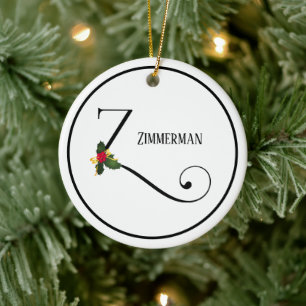 Christmas Monogram Letter Z Personalised Ceramic Tree Decoration