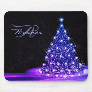 Christmas Monogram Pink Blue Winter Black Rustic Mouse Mat