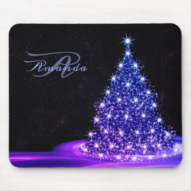 Christmas Monogram Pink Blue Winter Black Rustic Mouse Mat (Front)
