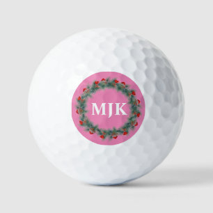 Christmas Monogram Pink Golf Ball