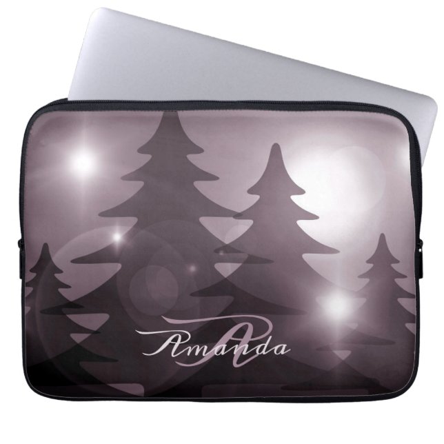 Christmas Monogram Pink Trees Holiday Winter Laptop Sleeve (Front)