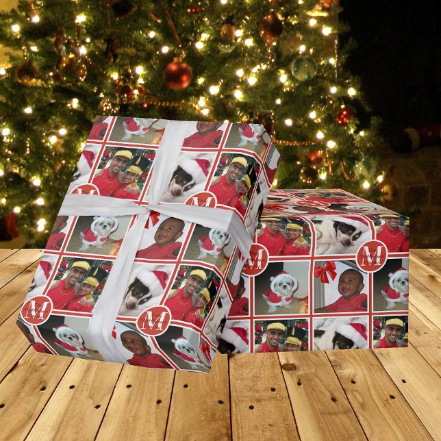 Christmas Monogram Red Create Your Own Photo Wrapping Paper (Creator Uploaded)