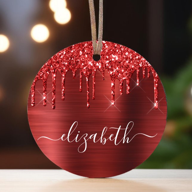 Christmas Monogram Red Glitter Metal Tree Decoration (Creator Uploaded)