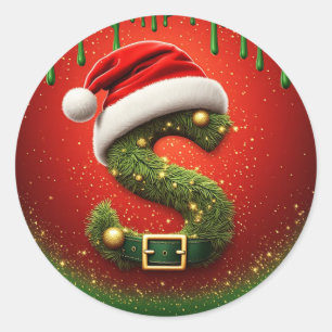 Christmas Monogram S with Santa Hat Holiday Gift Classic Round Sticker