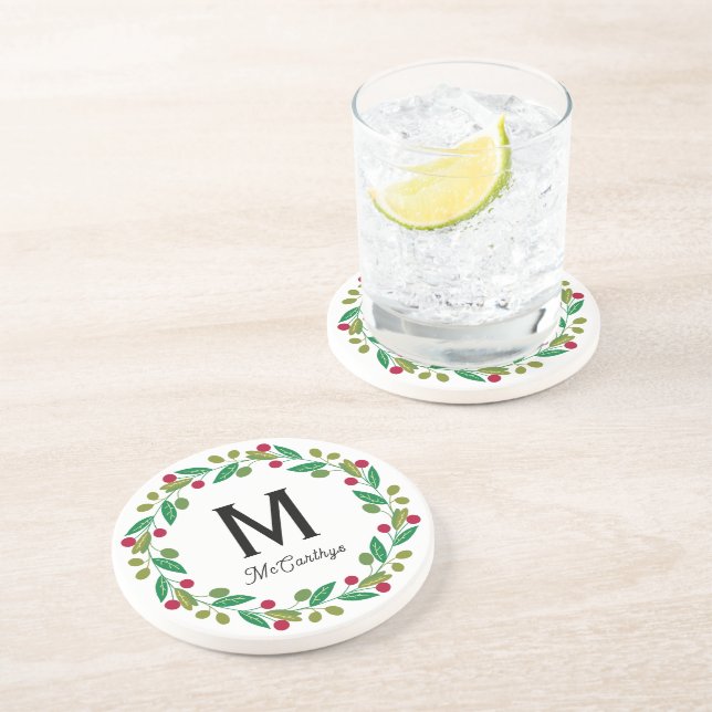 Christmas Monogram sandstone Coaster (Side)