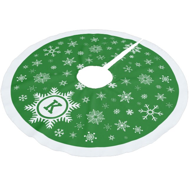 Christmas Monogram Snowflake Tree Skirt - green (Angled)
