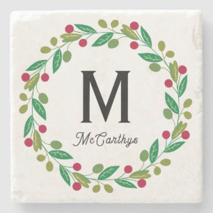 Christmas Monogram Stone Coaster