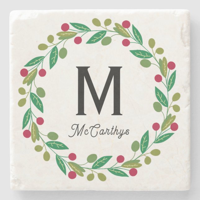 Christmas Monogram  Stone Coaster (Front)