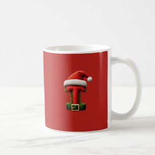 Christmas Monogram T with Santa Hat Holiday Gift Coffee Mug