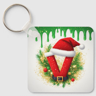 Christmas Monogram V For Holiday Names Key Ring