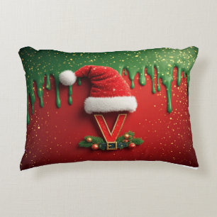 Christmas Monogram V Santa Holiday Letter Decorative Cushion