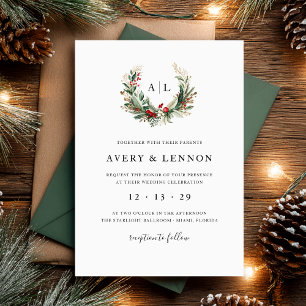 Christmas Monogram Wedding  Invitation