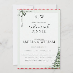 Christmas Monogram Wedding Rehearsal Dinner Card