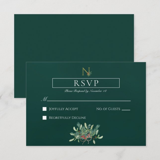 Christmas Monogram Wedding RSVP Card (Front/Back)