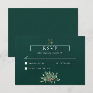 Christmas Monogram Wedding RSVP Card