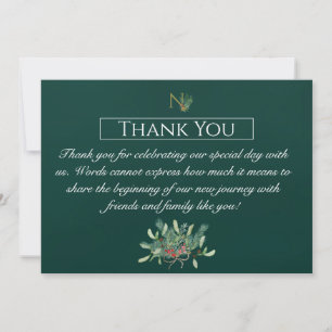 Christmas Monogram Wedding Thank You Card