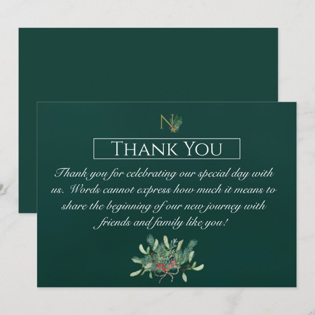 Christmas Monogram Wedding Thank You Card (Front/Back)