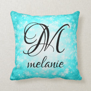 Christmas Monogram Winter Wonderland Turquoise Cushion