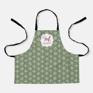 Christmas Monogrammed Cute Simple Snowflake Green Apron