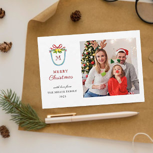 Christmas Monogrammed Lemon Crest Holiday Card