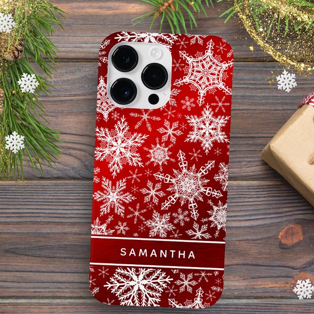 Christmas Monogrammed Red White Snowflakes Case-Mate iPhone Case (Creator Uploaded)