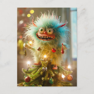 Christmas monster at Christmass tree Postcard