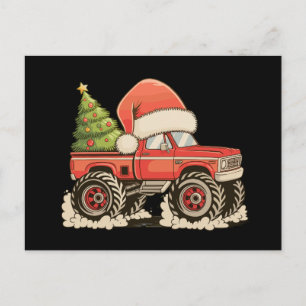 Christmas Monster Truck Santa Hat Xmas Holiday Postcard