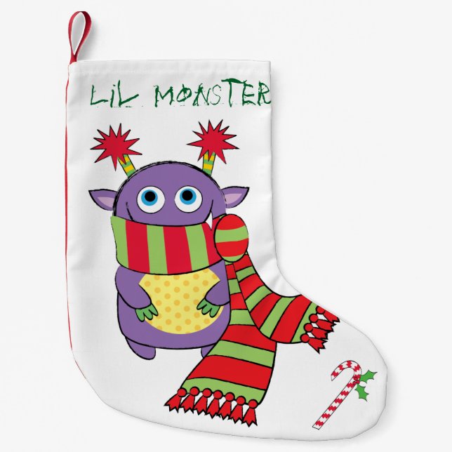 Christmas Monster with Gift Small Christmas Stocking (Front)
